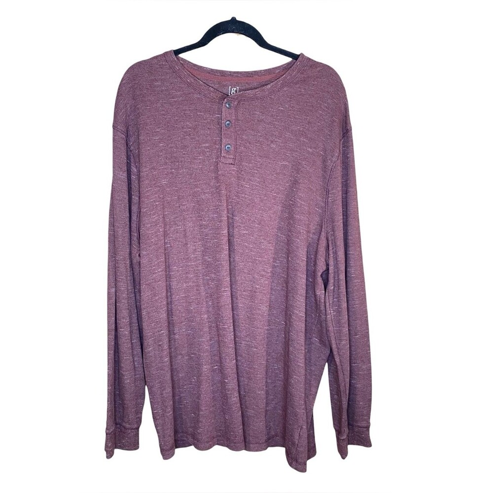 George Burgundy Henley Shirt Thermal Casual Soft Knit 3 Button Closure SZ 3X